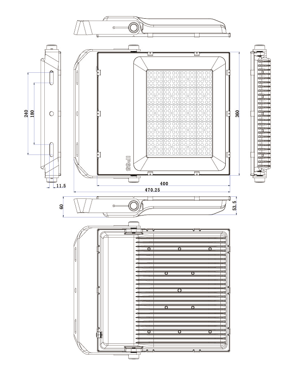 Golchwr wal 200w 30000lm IP65 Cais goleuadau awyr agored