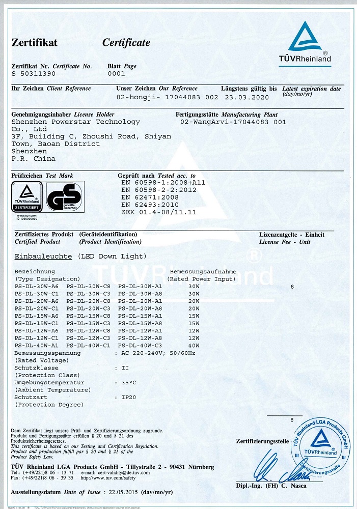 Certificación TUV - de Powerstar